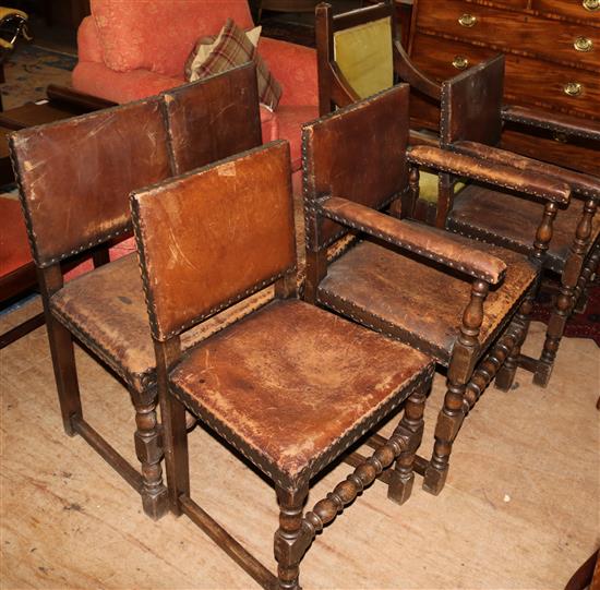 5 leather & oak dining chairs & another